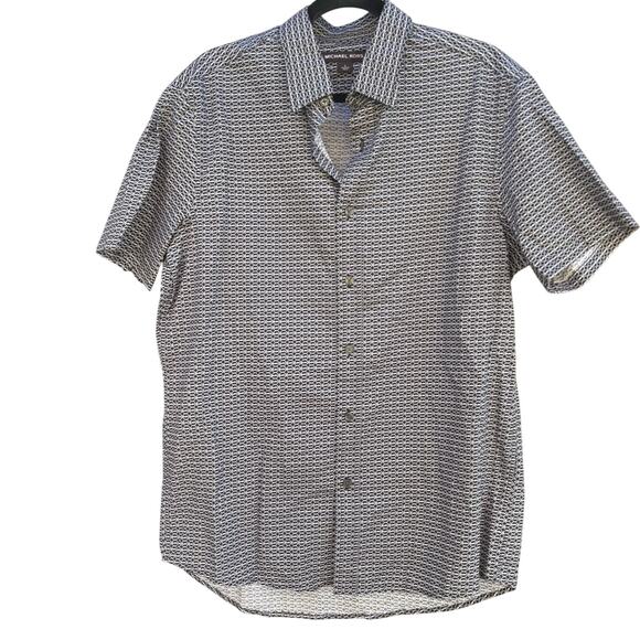 NWT MICHAEL Kors Navy Printed Resort 1 Button Down Shirt Men’s Large - Picture 1 of 6